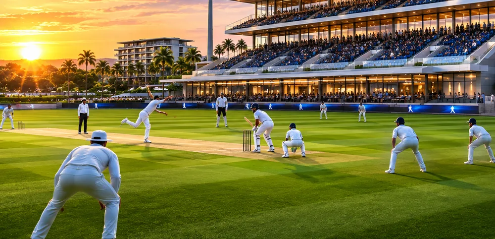 Artist impression of players on the Bayu cricket field